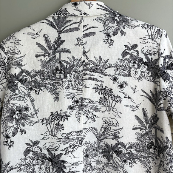 H by HALSTON Medium Linen Blend Blazer Jacket Cream Black Tropical Print Office - Picture 10 of 16